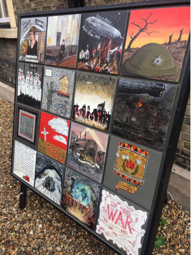 Bury St Edmunds WWI Centenary Art Trail panel pictures, two 4ft² display boards featuring 32