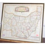Robert Morden - engraved county map of Suffolk, later hand coloured with the Hundreds, 36x42cm