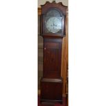 A circa 1800 provincial oak long case clock, the arch painted dial signed Stroud, with subsidiary