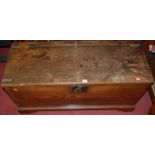 A provincial 18th century elm hinge topped blanket box, w.107cm