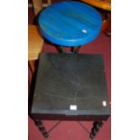 A contemporary black painted metal single drawer side table; together with a blue painted metal