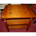 A contemporary Chinese style oak planked top low occasional table, having single drawer, open