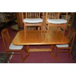 Benny Linden Design - a teak dining suite, comprising round cornered extending dining table with