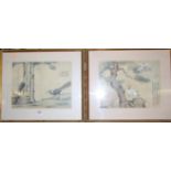 A pair of Oriental watercolours on silk, with studio seals, each 30 x 38cm