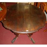 An early Victorian mahogany shaped top pedestal centre table, length 112cm
