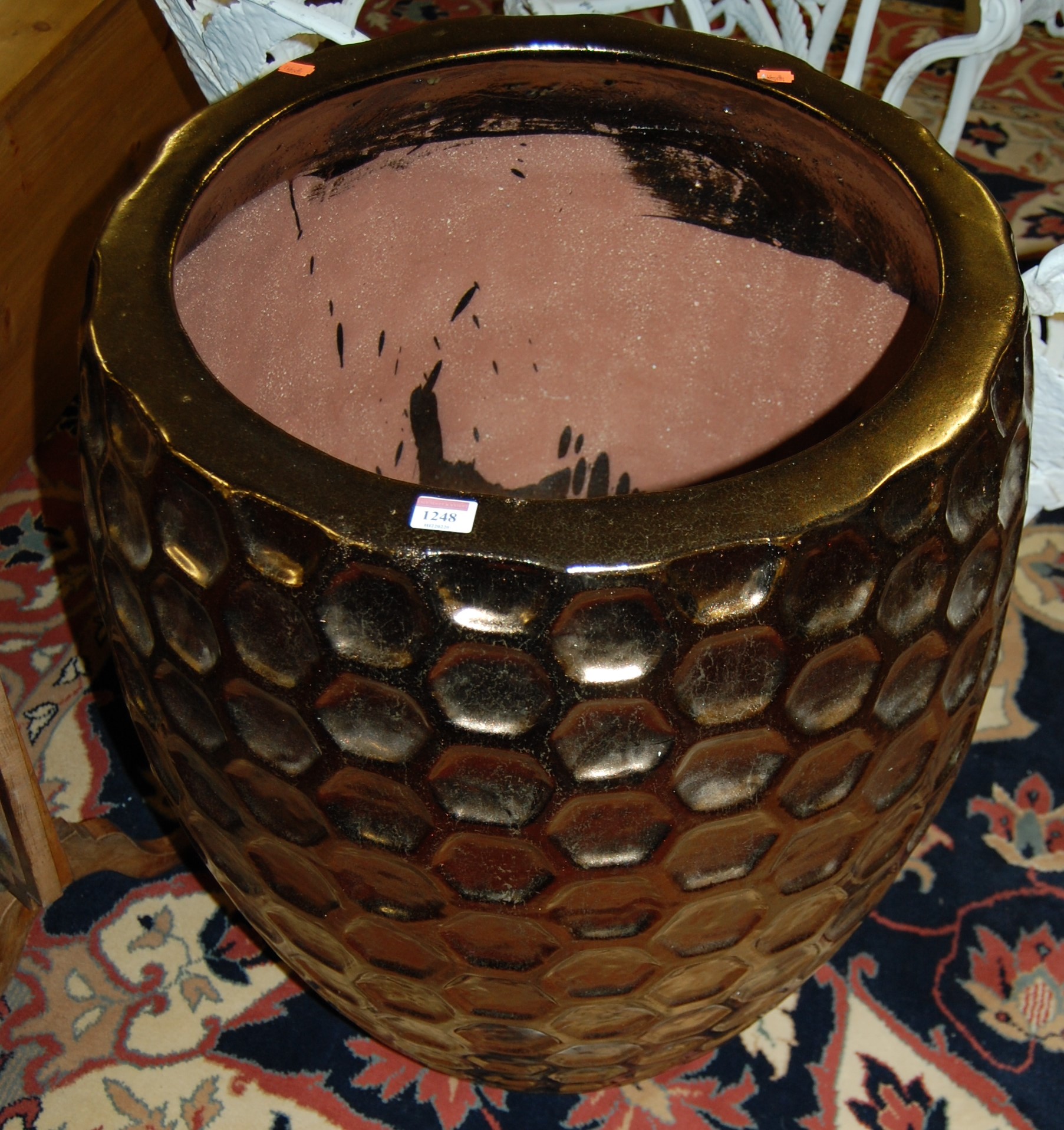 A large contemporary gilt painted stoneware circular planter, dia.63cm