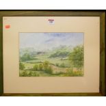 W Douglas - landscape scene, watercolour, 23x33cm, and one other indistinctly signed pencil and wash