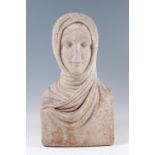 A large early 20th century carved white marble Herm of a Vestal Virgin, probably Italian,