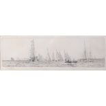 William Lionel Wyllie (1851-1931) - Flotilla of sailing boats heading to sea, etching, signed in