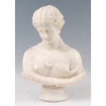 A late 19th century Italian carved white marble bust of the young Diana, turned to dexter, with long