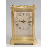 Bolviller of Paris - a mid-19th century French brass carriage clock, having an unsigned silvered