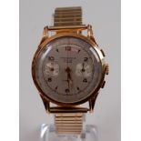 A Gents 18ct yellow gold Swiss chronograph anti-magnetic 17 jewel manual wind wristwatch, having