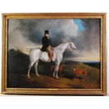 Abraham Cooper RA (1787-1868) - Gentleman on a dapple-grey hunter with greyhounds in attendance, oil