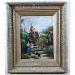 Charles James Lewis RI (1830-1892) - Children playing on the steps, oil on panel, signed lower