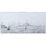 Harold Wyllie (1880-1973) - Gunship returning to harbour, etching, signed in pencil to the margin,