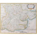Robert Morden - Engraved county map of Essex, later hand-coloured showing the Hundreds, 34.5 x 41.