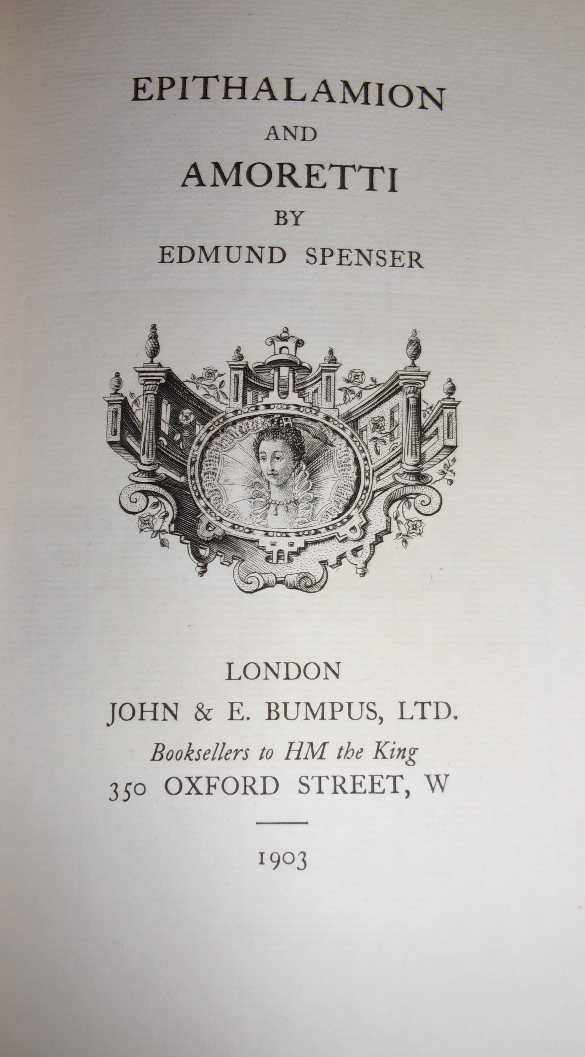 SPENSER, Edmund. Epithalamion and Amoretti. John & E Bumpus, London, 1903, limited edition 198/ - Image 4 of 4
