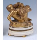 A late 19th century French gilt bronze figure of Leda and the Swan, typically modelled with the nude