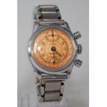 A gent's Pierce steel cased chronograph, having manual wind movement, circa 1950, the signed