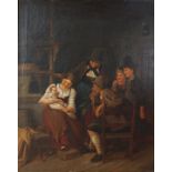 E. Barie (19th century) - Family group with newborn interior scene, oil on canvas, signed lower