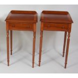 A pair of kingwood crossbanded and satinwood strung lamp tables, each having a single drawer, on