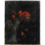 Follower of Heinrich M. Von Hess - The three pilgrims, oil on canvas, 39 x 31cm