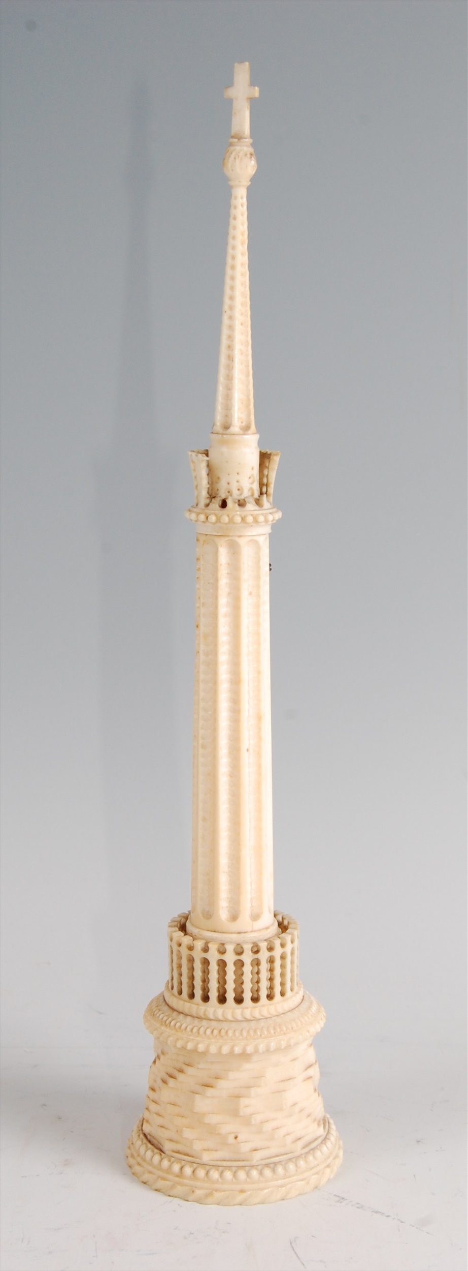Bate of London - a Victorian carved ivory thermometer modelled as a church spire, signed, h.23.5cm - Image 3 of 3