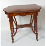 A late Victorian rosewood centre table, having mahogany inset top within marquetry inlaid