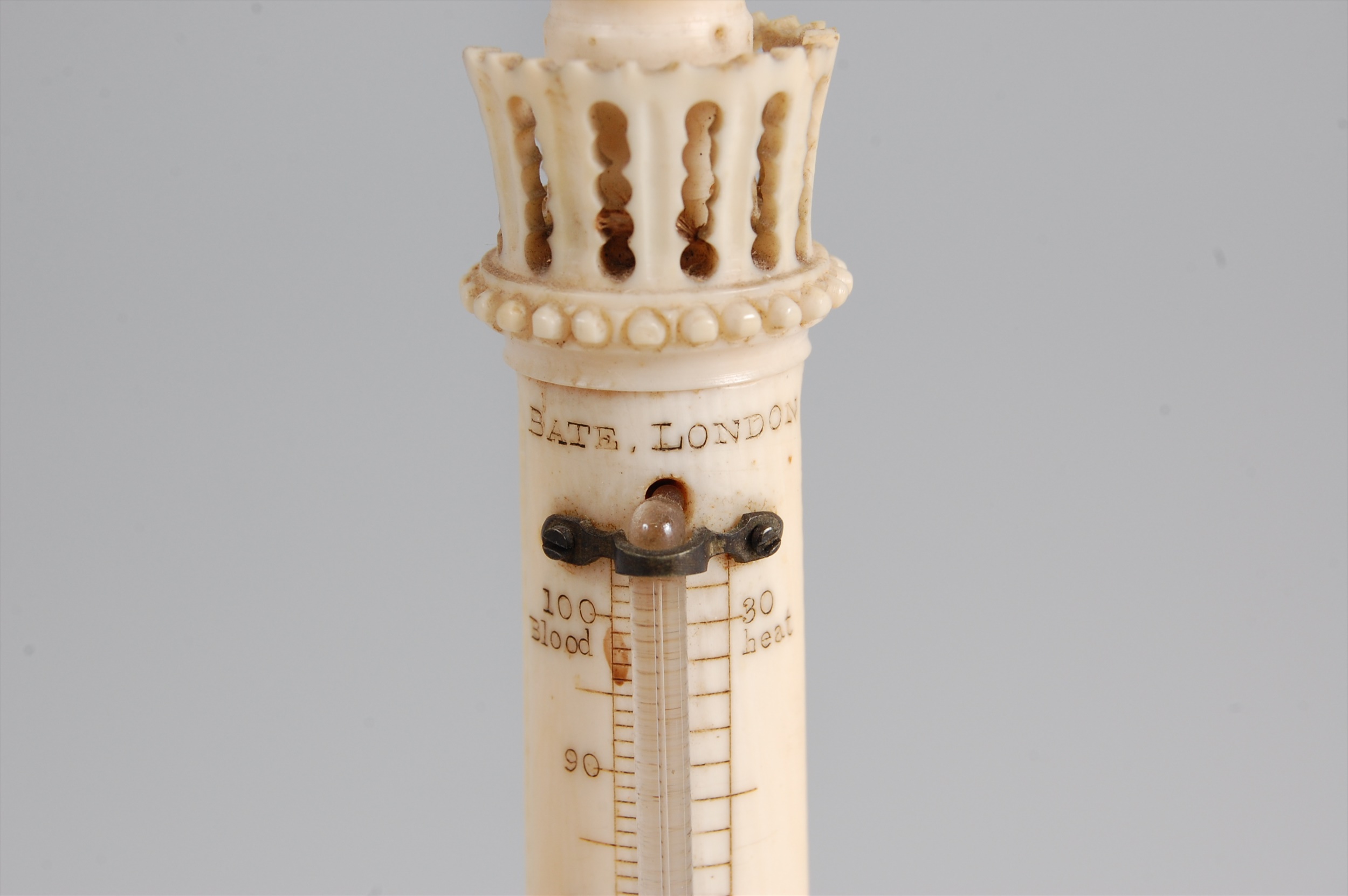 Bate of London - a Victorian carved ivory thermometer modelled as a church spire, signed, h.23.5cm - Image 2 of 3