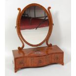 A Sheraton Revival painted satinwood dressing table mirror, the serpentine three drawer boxbase