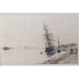 William Lionel Wyllie (1851-1931) - Sailing barges at low-tide, etching, signed in pencil to the