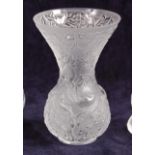 A contemporary Lalique frosted and moulded glass vase, the waisted body of lower bulbous form,