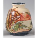 A limited edition modern Moorcroft pottery vase in the King of the Waterways pattern, designed by