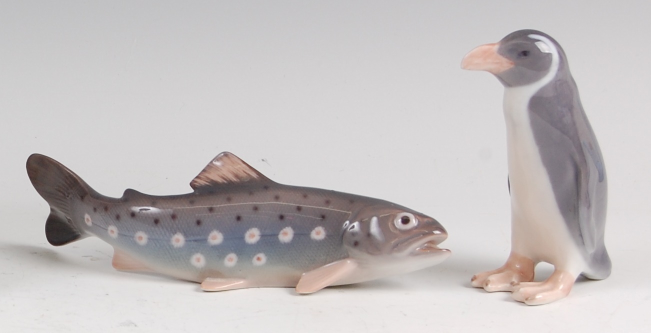 Bing & Grondahl - a porcelain model of a trout, underglaze painted, printed backstamp and numbered