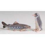 Bing & Grondahl - a porcelain model of a trout, underglaze painted, printed backstamp and numbered