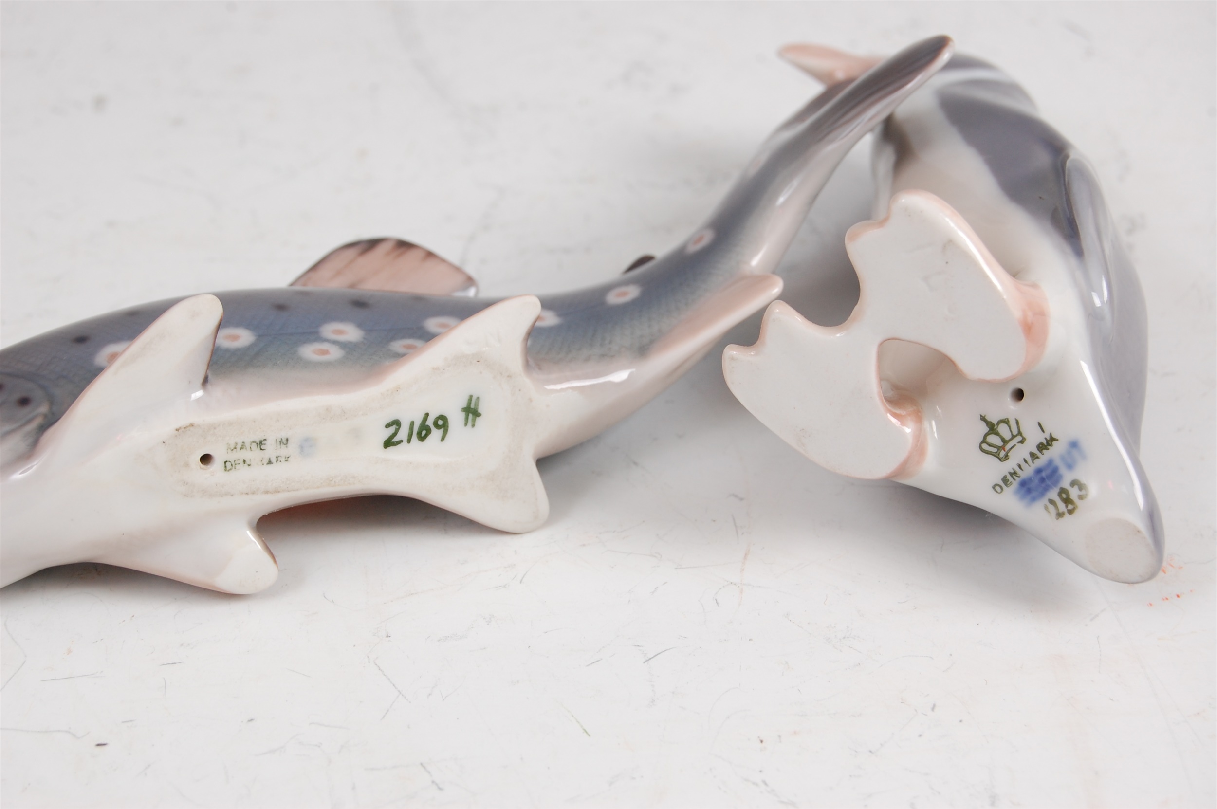 Bing & Grondahl - a porcelain model of a trout, underglaze painted, printed backstamp and numbered - Image 2 of 2