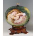 A circa 1900 ceramic vase by Royal Bonn, decorated by J. Duren, painted with bust portrait of a