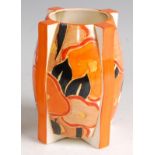 A 1930s Clarice Cliff pottery 'rocket' vase, in the Fantastique Bizarre 'Orange Chintz' pattern,