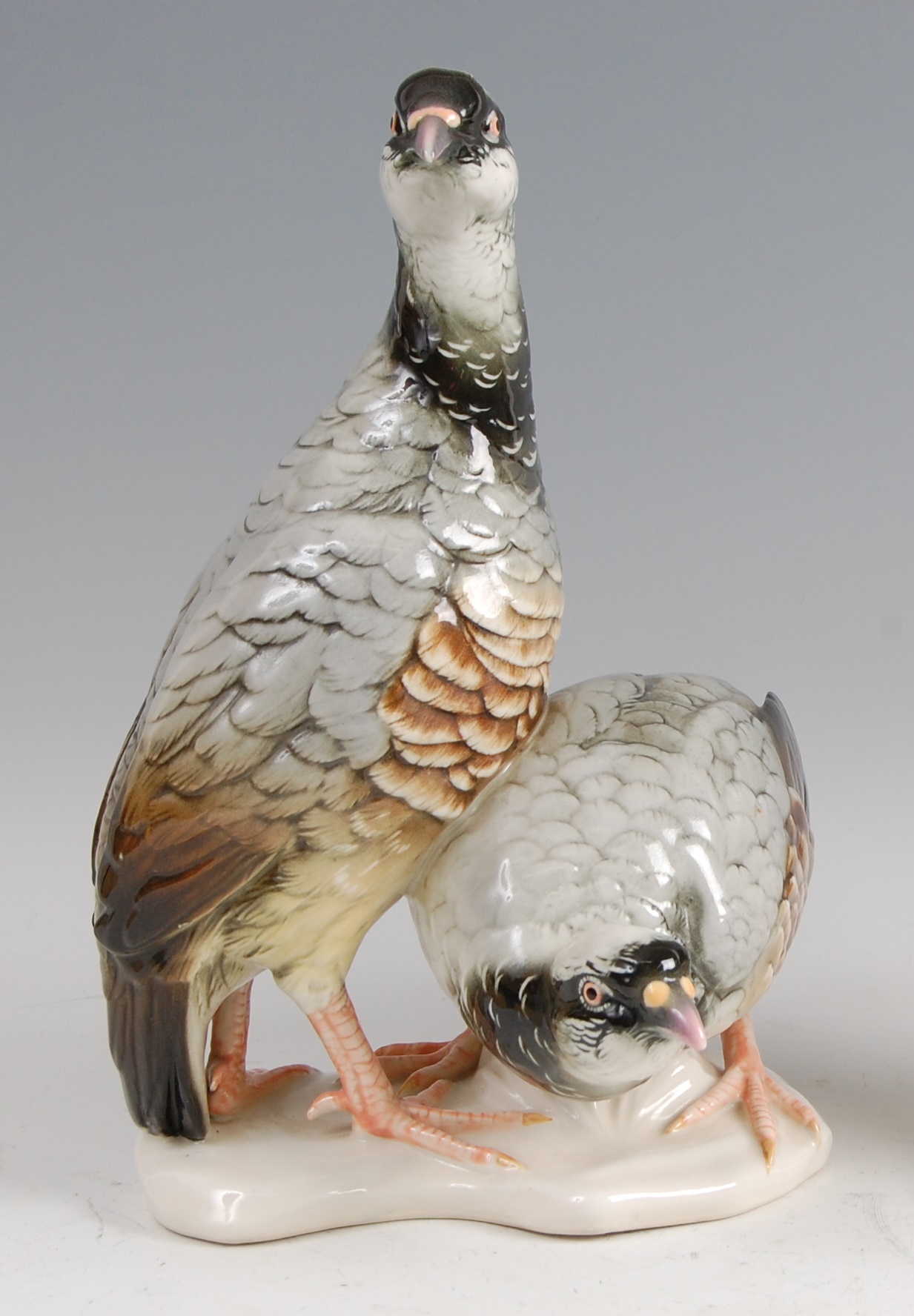 Karl Ens - a porcelain model of a pair of Partridge, one standing and the other squatting,