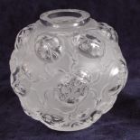 A contemporary Lalique frosted and moulded glass vase, of globular form, decorated with raised and