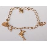 A modern 9ct gold curblink charm bracelet, with heart shaped padlock clasp, 4.3g