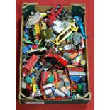 A large collection of loose and playworn diecast toy vehicles to include Dinky Toys Luxury Coach,