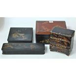 A Japanese Taisho period lacquered box and cover of rectangular form, the cover relief decorated