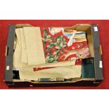 A box of miscellaneous items to include modern continental machine woven wall hanging, various