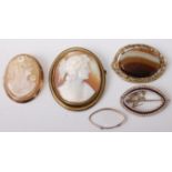 A carved shell cameo brooch depicting a profile portrait of a maiden, 5 x 4.2cm, in pinchbeck mount,