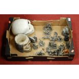 A box of miscellaneous items to include various pewter figures, Old Father Time, Fairy Companion,