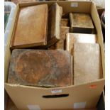 A box containing a collection of 18th and 19th century leather bound antiquarian books, to include