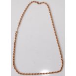 A 9ct gold ropetwist necklace, 8.3g, 54cm (a/f)