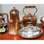 A small collection of miscellaneous metalware to include 19th century copper range kettle,