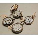 Four various gents silver cased keyless pocket watches to include one full hunter example, each